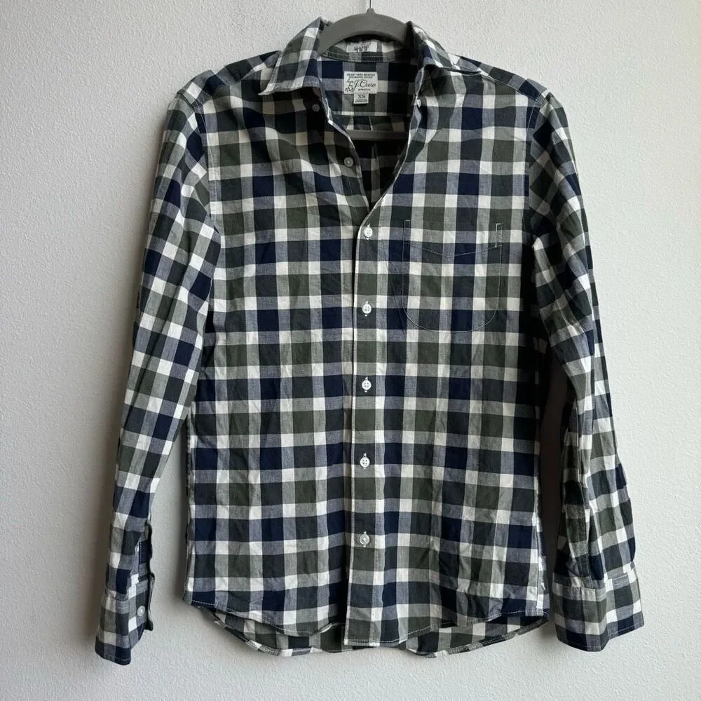 J. Crew Stretch Secret Wash shirt in organic cotton giant gingham size XS Office